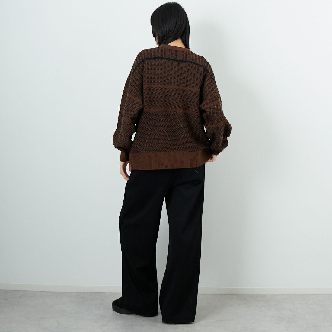 Jf Ready Made [ジェイエフレディメイド] ジャガードニットクルーネックプルオーバー [3109207] 089 ﾌﾞﾗｯｸ &&モデル身長：162cm 着用サイズ：F&&