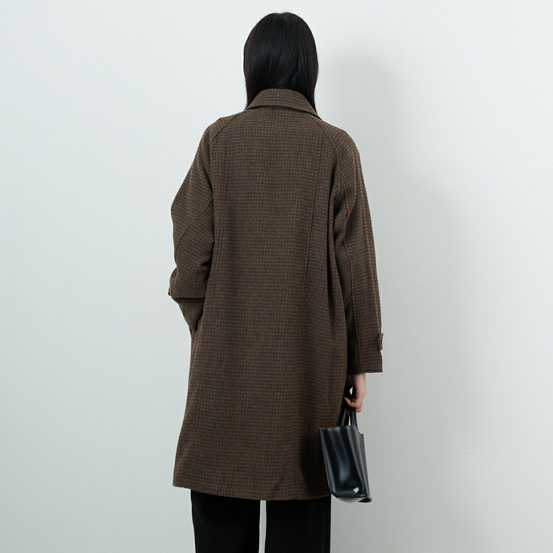 Jeans Factory Clothes [ジーンズファクトリークローズ] ワイドステンカラーミドルコート [831031IN] CHECK &&モデル身長：162cm 着用サイズ：F&&