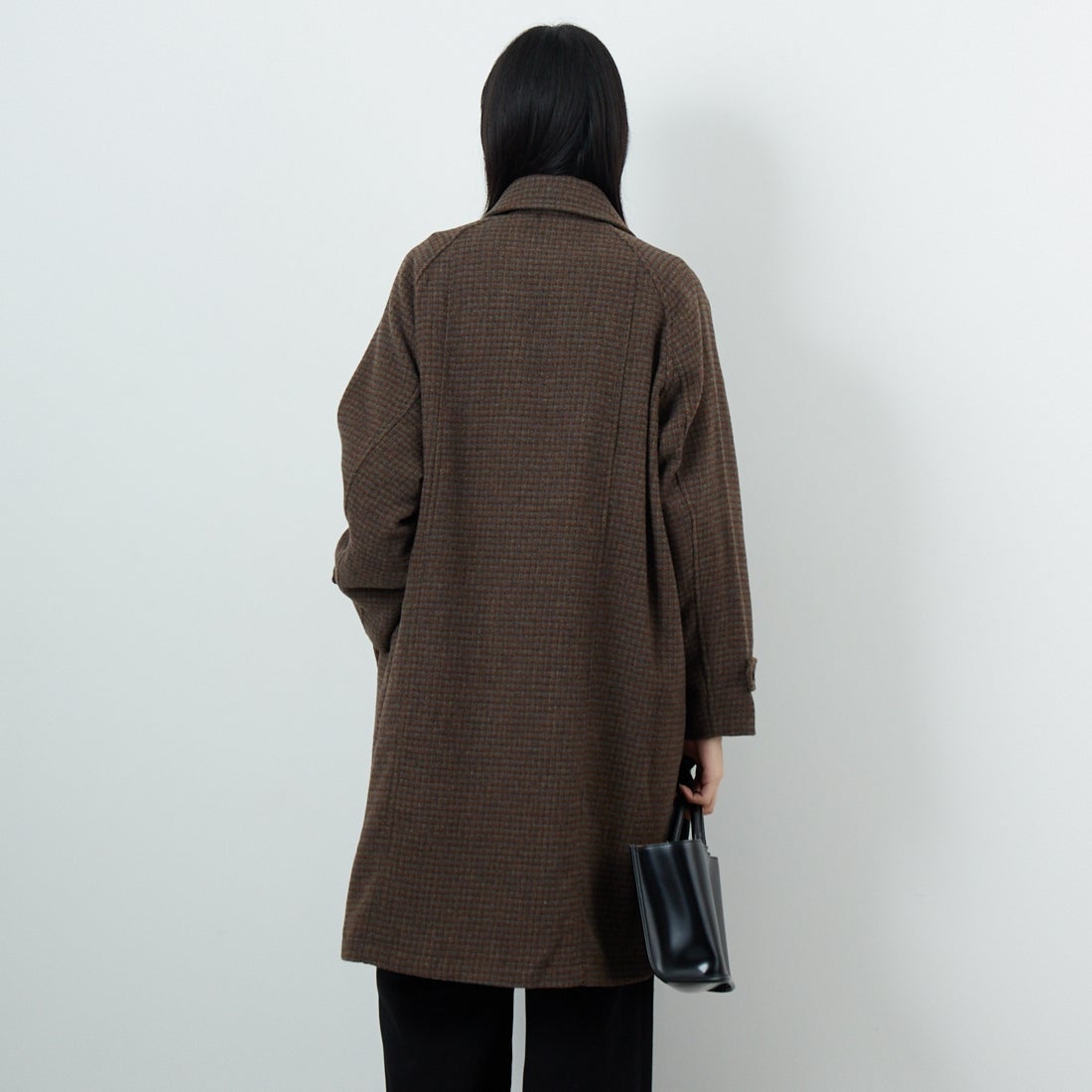 Jeans Factory Clothes [ジーンズファクトリークローズ] ワイドステンカラーミドルコート [831031IN] CHECK &&モデル身長：162cm 着用サイズ：F&&