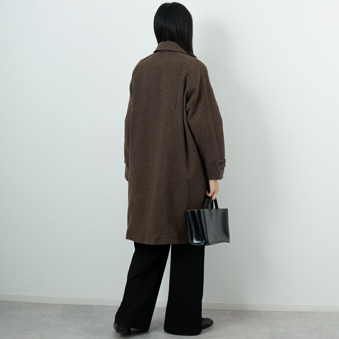 Jeans Factory Clothes [ジーンズファクトリークローズ] ワイドステンカラーミドルコート [831031IN] CHECK &&モデル身長：162cm 着用サイズ：F&&