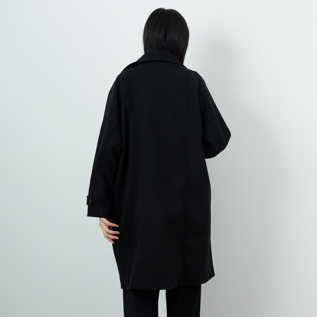 Jeans Factory Clothes [ジーンズファクトリークローズ] ワイドステンカラーミドルコート [831031IN] BLACK &&モデル身長：162cm 着用サイズ：F&&