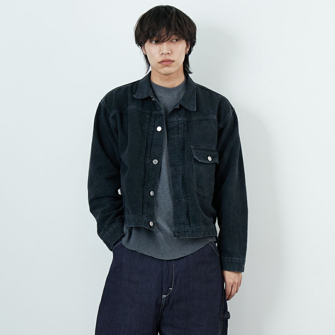 REMI RELIEF [レミレリーフ] モールスキン 1stジャケット [RN29373041] BLACK &&モデル身長：179cm 着用サイズ：L&&