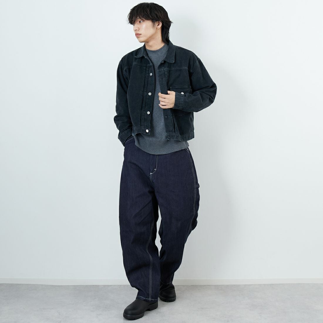 REMI RELIEF [レミレリーフ] モールスキン 1stジャケット [RN29373041] BLACK &&モデル身長：179cm 着用サイズ：L&&