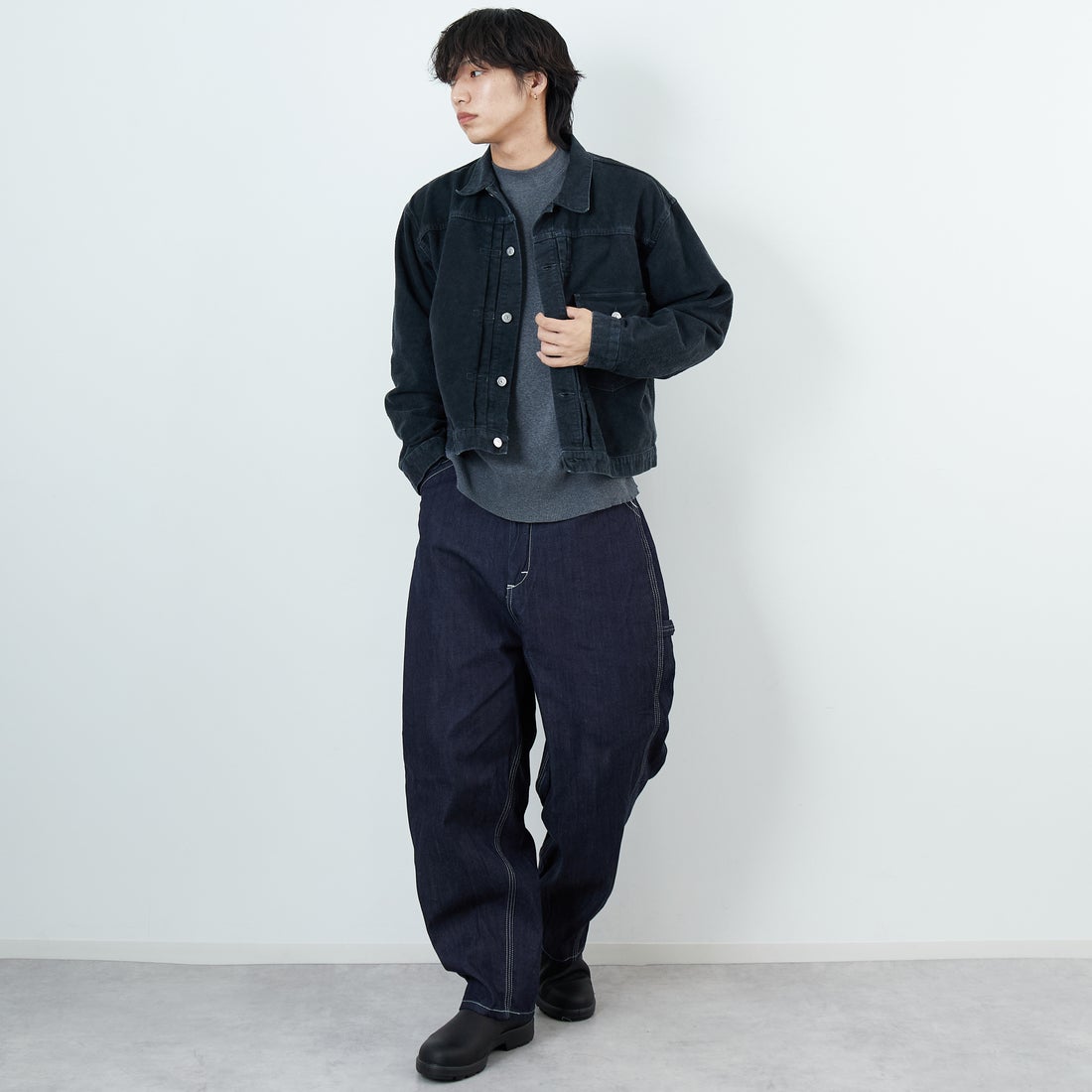 REMI RELIEF [レミレリーフ] モールスキン 1stジャケット [RN29373041] BLACK &&モデル身長：179cm 着用サイズ：L&&