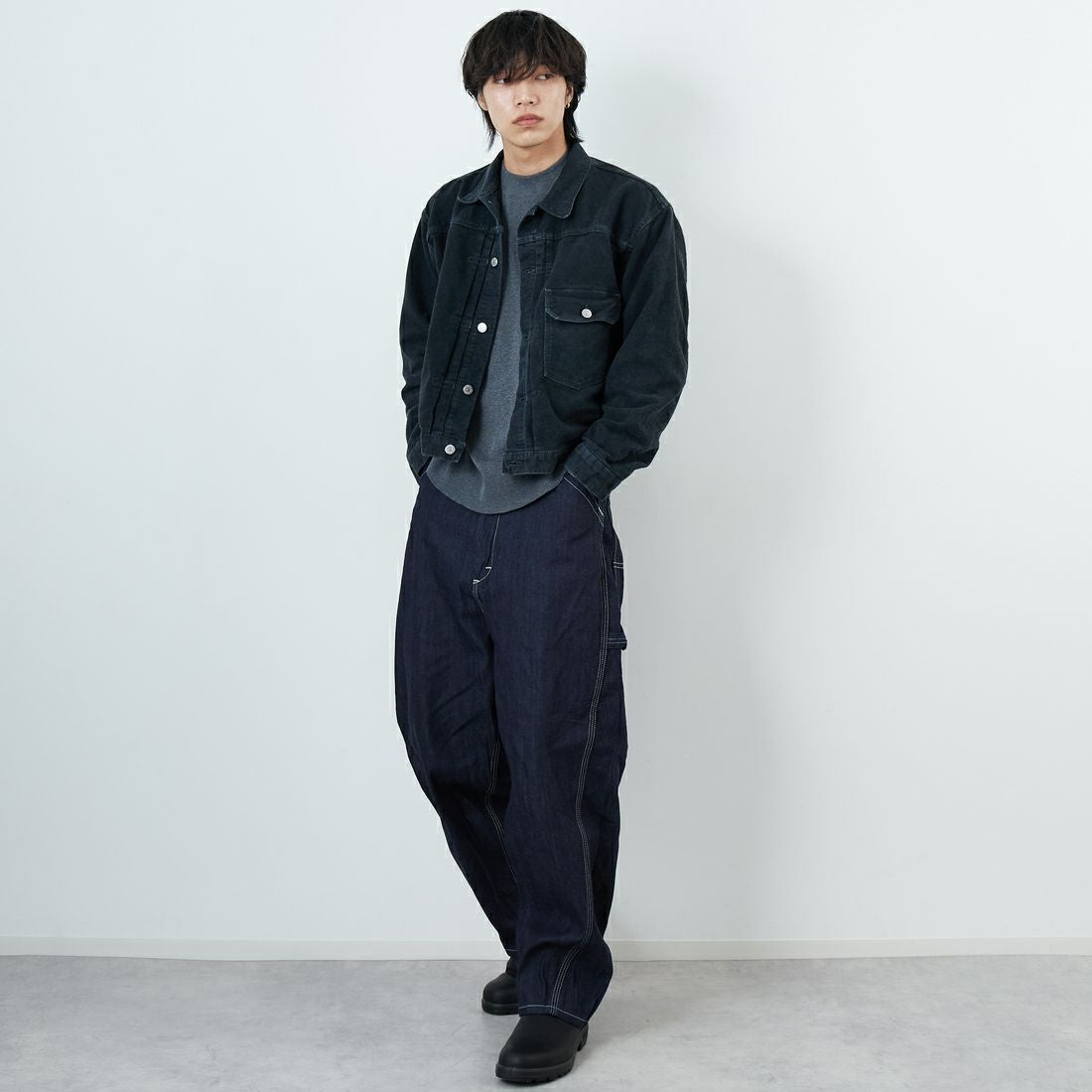 REMI RELIEF [レミレリーフ] モールスキン 1stジャケット [RN29373041] BLACK &&モデル身長：179cm 着用サイズ：L&&