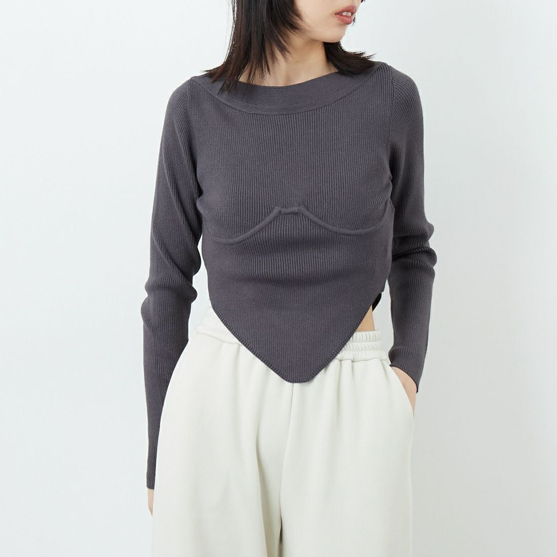 null. [ヌル] ビスチェリブニットトップス [153WNT255023] CGRY &&モデル身長：162cm 着用サイズ：24&&