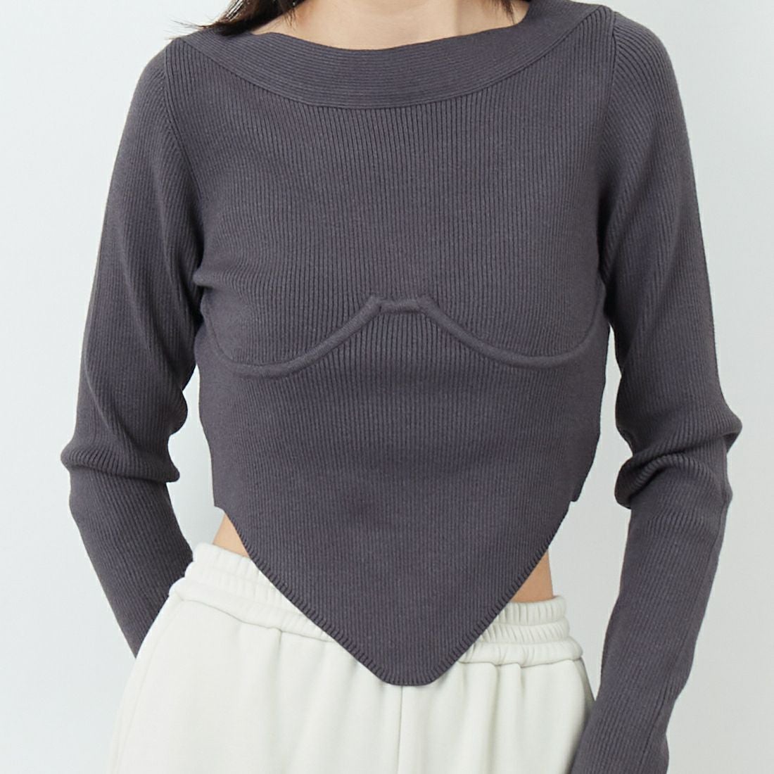 null. [ヌル] ビスチェリブニットトップス [153WNT255023] CGRY &&モデル身長：162cm 着用サイズ：24&&