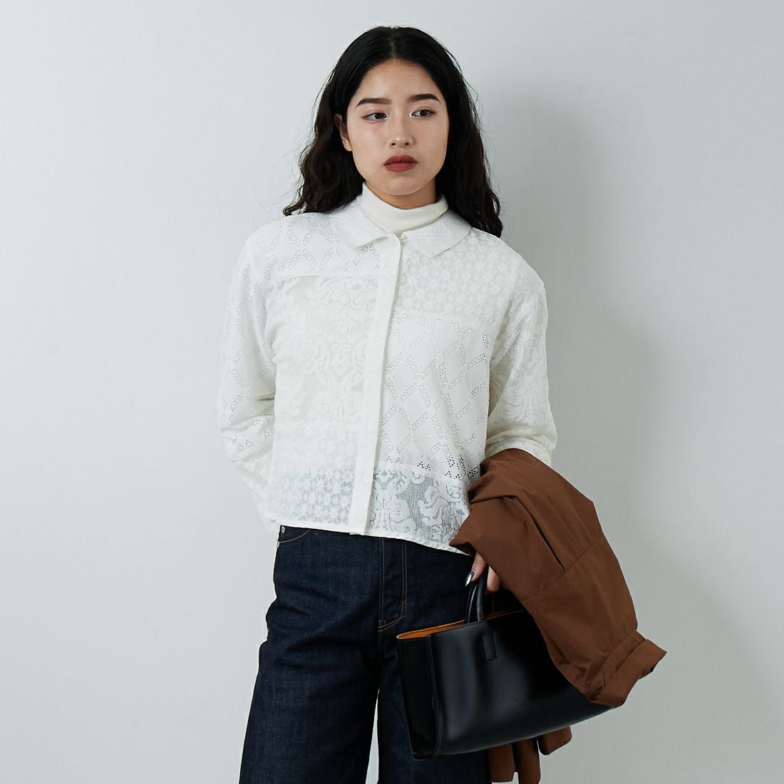 Jeans Factory Clothes [ジーンズファクトリークローズ] パッチワークショートシャツ [153317] 01 ｵﾌﾎﾜｲﾄ &&モデル身長：162cm 着用サイズ：F&&