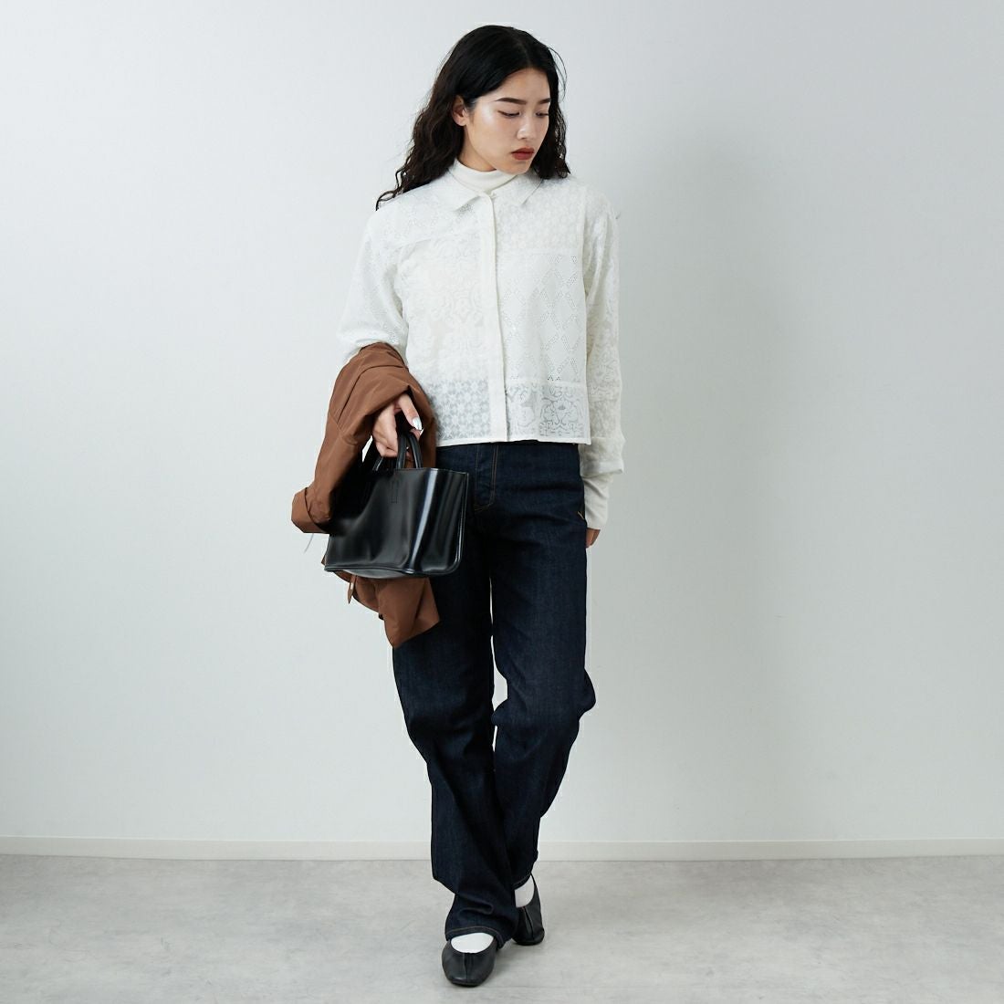 Jeans Factory Clothes [ジーンズファクトリークローズ] パッチワークショートシャツ [153317] 01 ｵﾌﾎﾜｲﾄ &&モデル身長：162cm 着用サイズ：F&&