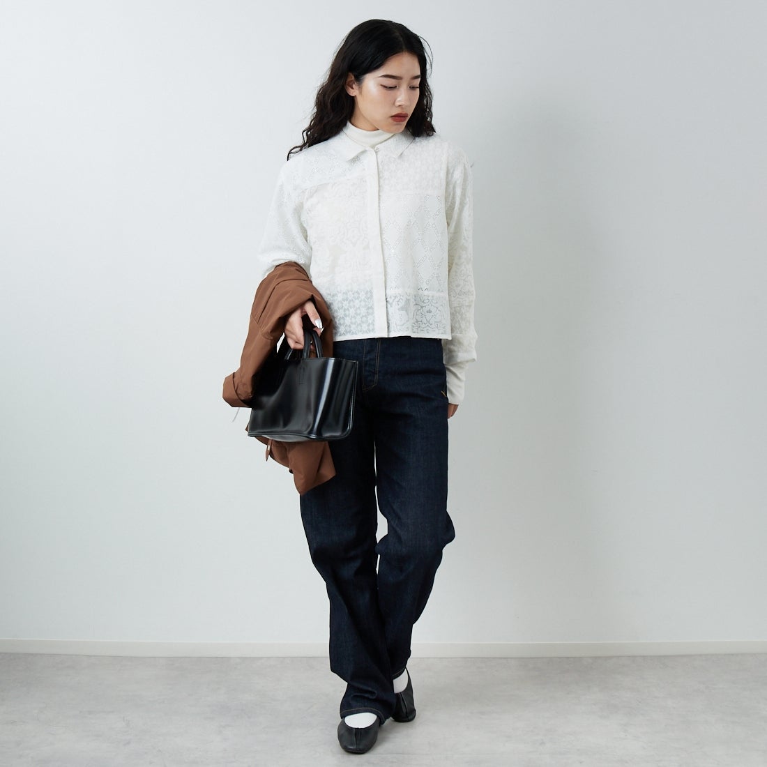 Jeans Factory Clothes [ジーンズファクトリークローズ] パッチワークショートシャツ [153317] 01 ｵﾌﾎﾜｲﾄ &&モデル身長：162cm 着用サイズ：F&&