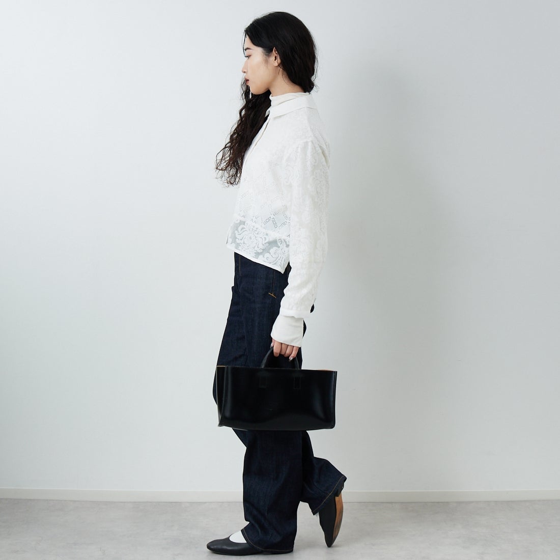 Jeans Factory Clothes [ジーンズファクトリークローズ] パッチワークショートシャツ [153317] 01 ｵﾌﾎﾜｲﾄ &&モデル身長：162cm 着用サイズ：F&&