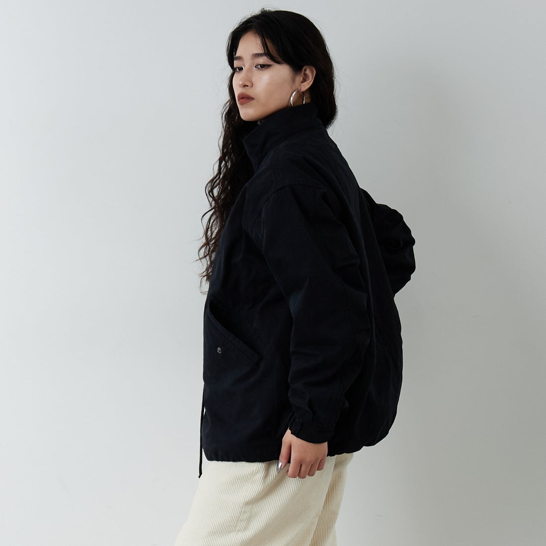 Jeans Factory Clothes [ジーンズファクトリークローズ] 3IN1 M65ショートジャケット [653210] BLACK &&モデル身長：162cm 着用サイズ：S&&