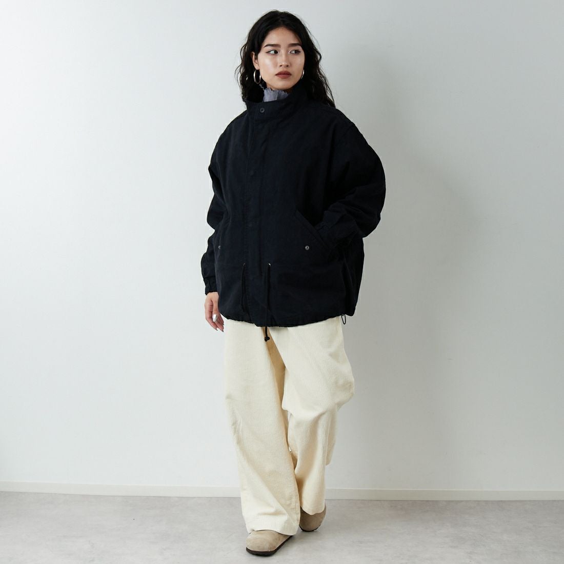 Jeans Factory Clothes [ジーンズファクトリークローズ] 3IN1 M65ショートジャケット [653210] BLACK &&モデル身長：162cm 着用サイズ：S&&