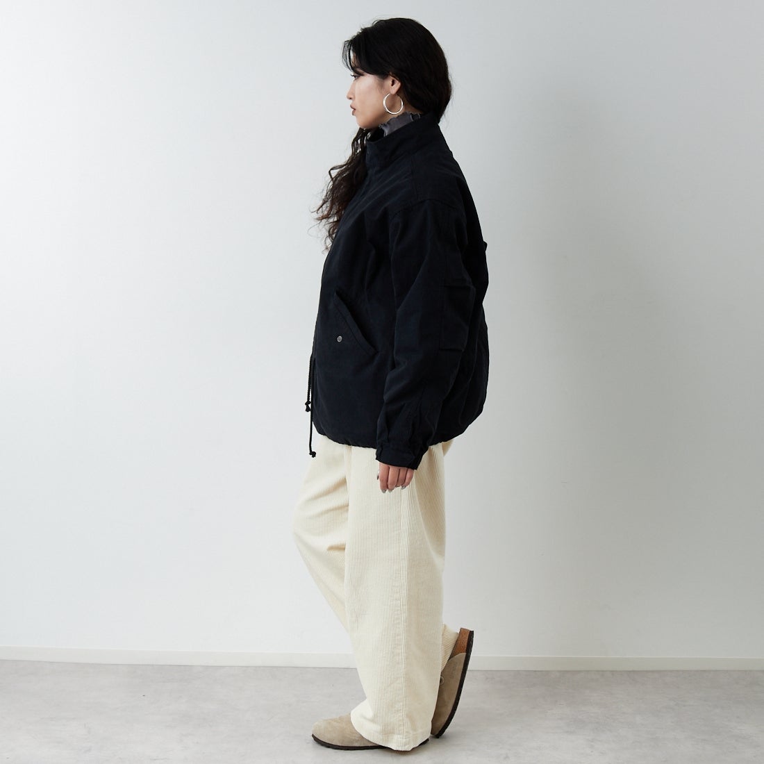 Jeans Factory Clothes [ジーンズファクトリークローズ] 3IN1 M65ショートジャケット [653210] BLACK &&モデル身長：162cm 着用サイズ：S&&