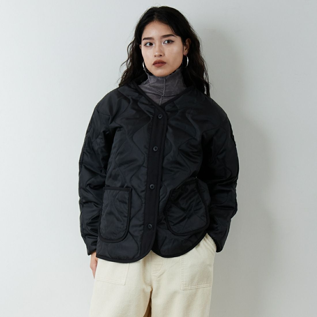 Jeans Factory Clothes [ジーンズファクトリークローズ] 3IN1 M65ショートジャケット [653210] BLACK &&モデル身長：162cm 着用サイズ：S&&