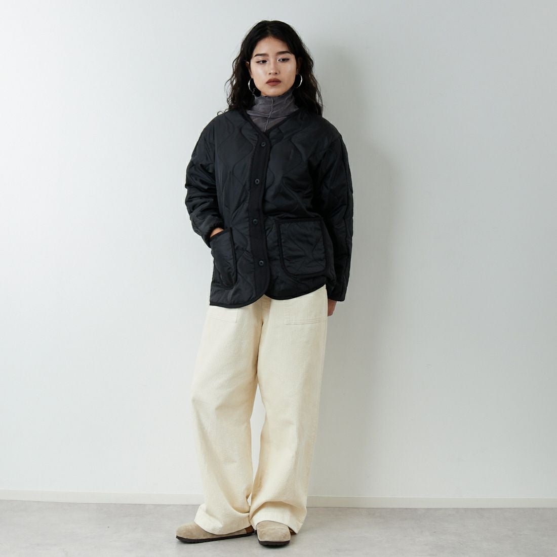 Jeans Factory Clothes [ジーンズファクトリークローズ] 3IN1 M65ショートジャケット [653210] BLACK &&モデル身長：162cm 着用サイズ：S&&