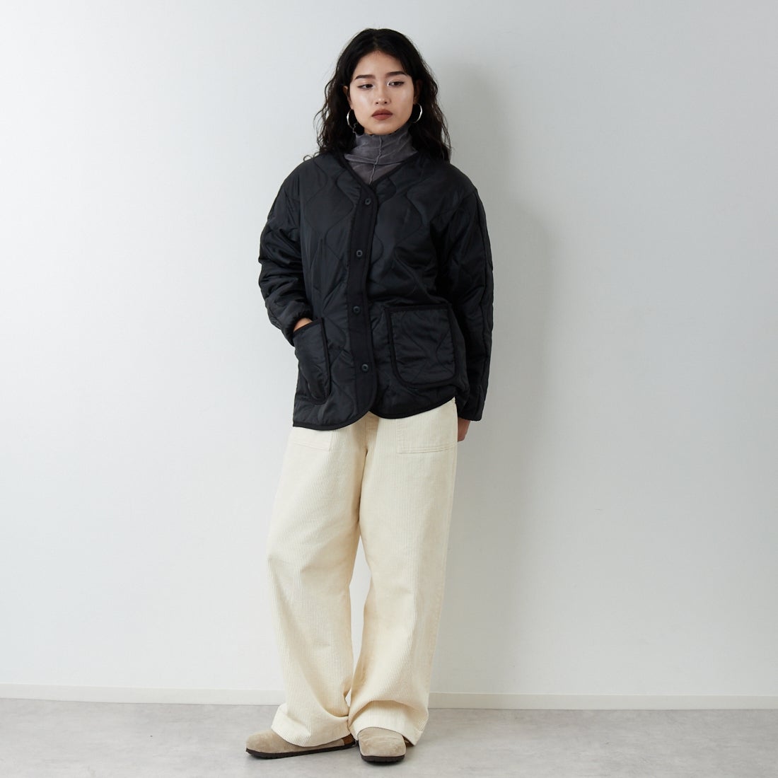 Jeans Factory Clothes [ジーンズファクトリークローズ] 3IN1 M65ショートジャケット [653210] BLACK &&モデル身長：162cm 着用サイズ：S&&
