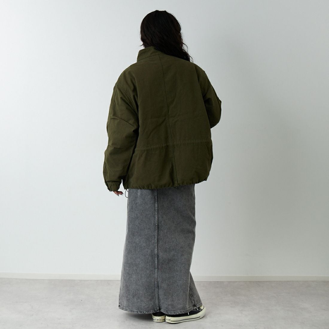 Jeans Factory Clothes [ジーンズファクトリークローズ] 3IN1 M65ショートジャケット [653210] OLIVE &&モデル身長：162cm 着用サイズ：S&&