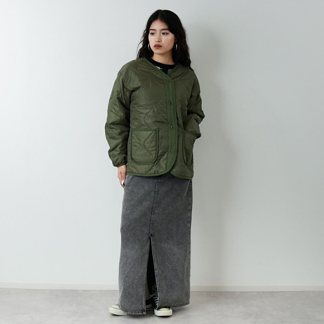 Jeans Factory Clothes [ジーンズファクトリークローズ] 3IN1 M65ショートジャケット [653210] OLIVE &&モデル身長：162cm 着用サイズ：S&&