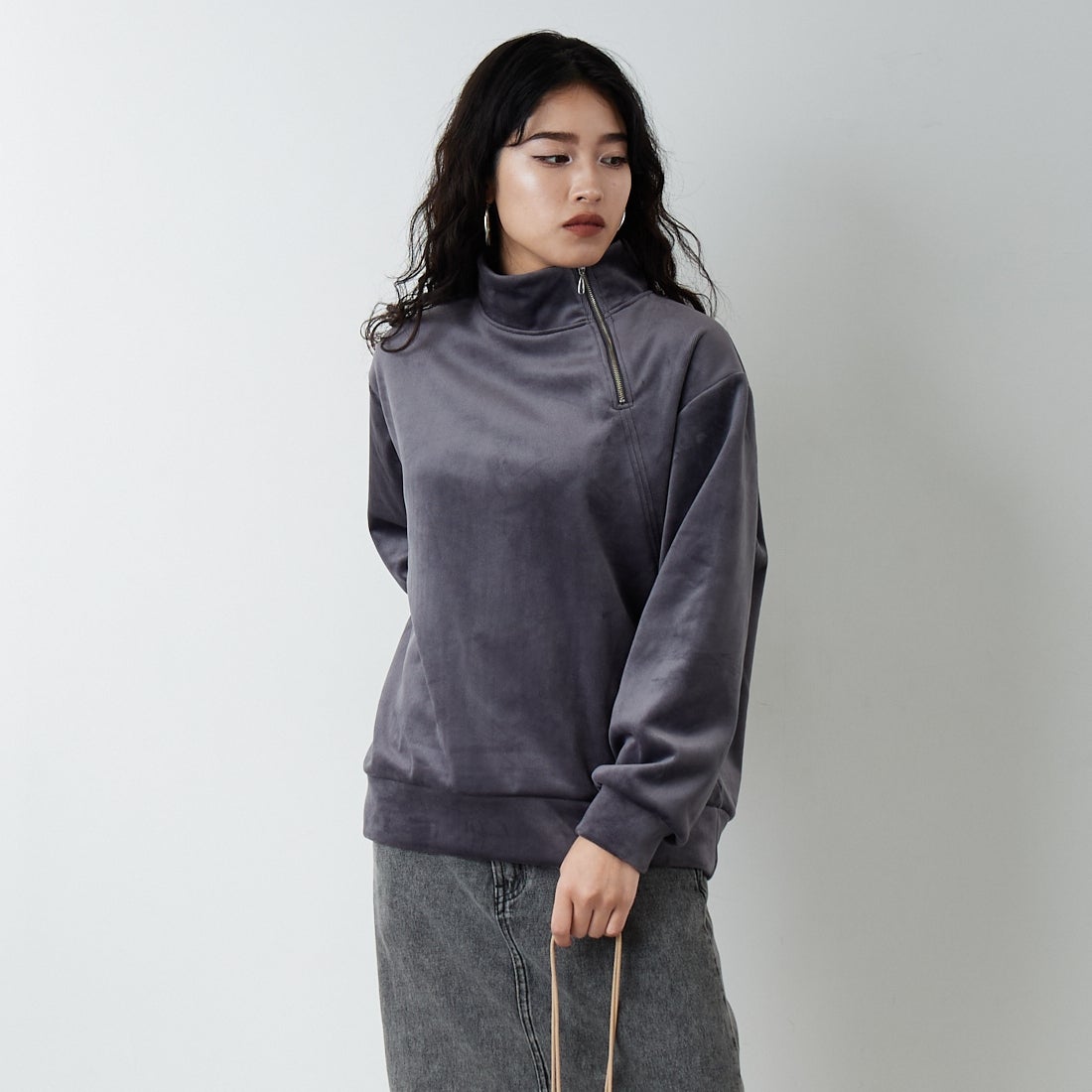 Jf Ready Made [ジェイエフレディメイド] リブジャージプルオーバー [735830] 07 ｽﾐｸﾛ &&モデル身長：162cm 着用サイズ：F&&