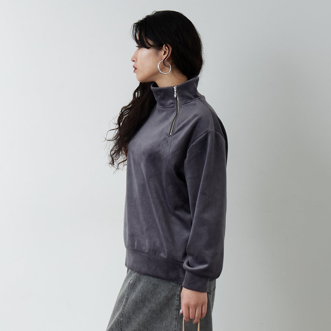 Jf Ready Made [ジェイエフレディメイド] リブジャージプルオーバー [735830] 07 ｽﾐｸﾛ &&モデル身長：162cm 着用サイズ：F&&