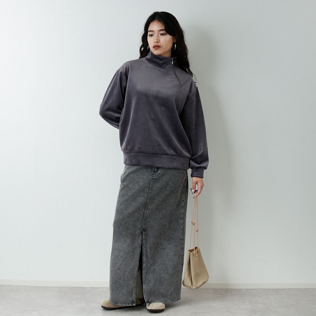 Jf Ready Made [ジェイエフレディメイド] リブジャージプルオーバー [735830] 07 ｽﾐｸﾛ &&モデル身長：162cm 着用サイズ：F&&