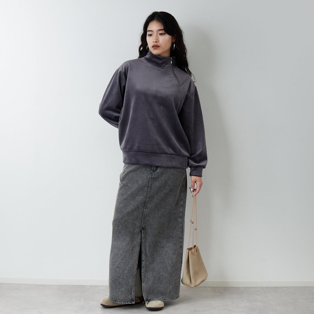 Jf Ready Made [ジェイエフレディメイド] リブジャージプルオーバー [735830] 07 ｽﾐｸﾛ &&モデル身長：162cm 着用サイズ：F&&