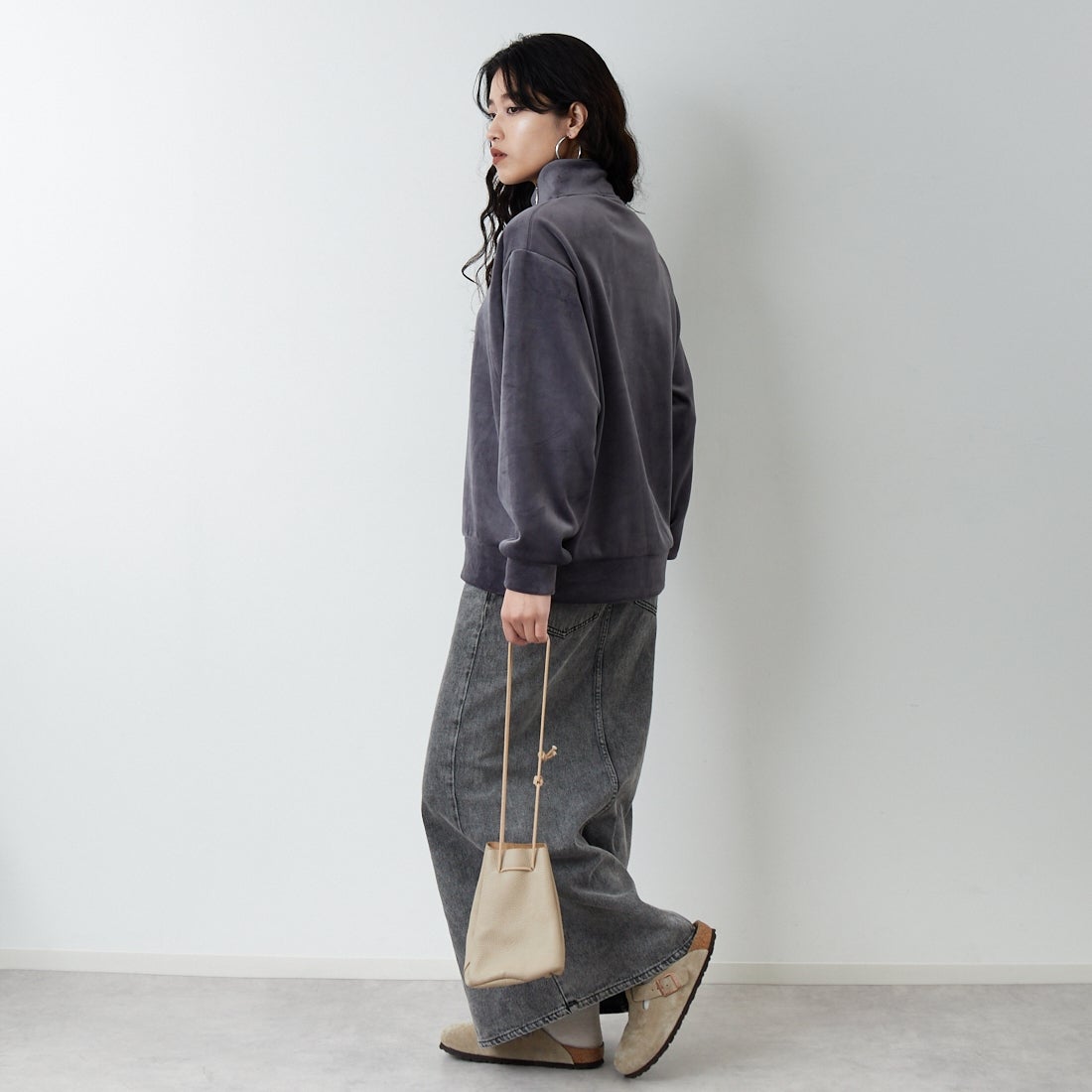 Jf Ready Made [ジェイエフレディメイド] リブジャージプルオーバー [735830] 07 ｽﾐｸﾛ &&モデル身長：162cm 着用サイズ：F&&