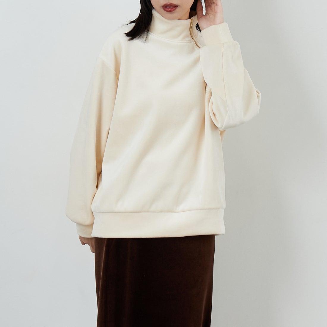 Jf Ready Made [ジェイエフレディメイド] リブジャージプルオーバー [735830] 59 ｱｲﾎﾞﾘｰ &&モデル身長：162cm 着用サイズ：F&&