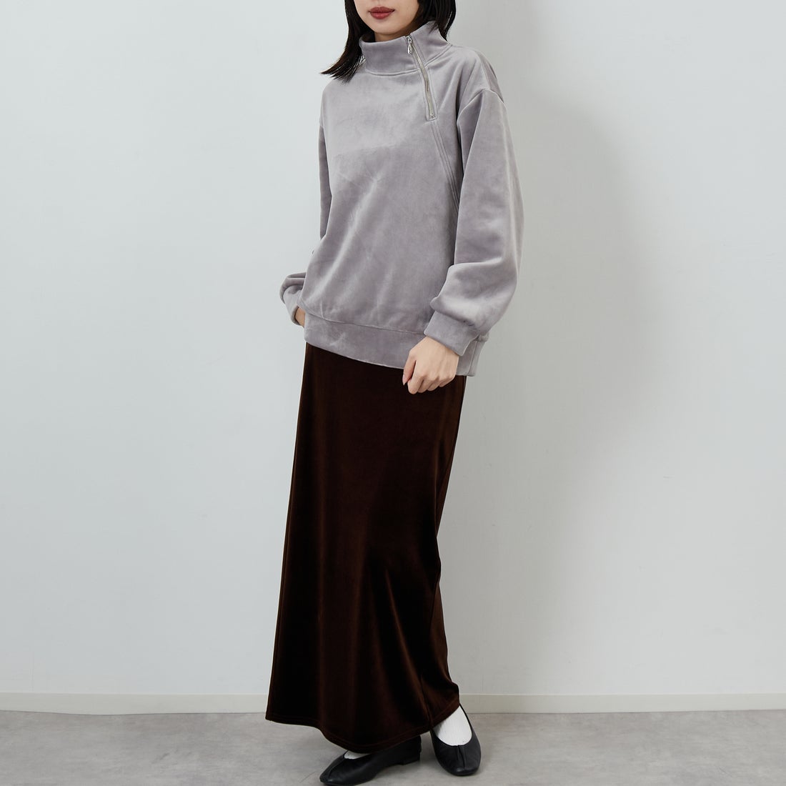 Jf Ready Made [ジェイエフレディメイド] リブジャージプルオーバー [735830] 12 ｸﾞﾚｰ &&モデル身長：162cm 着用サイズ：F&&