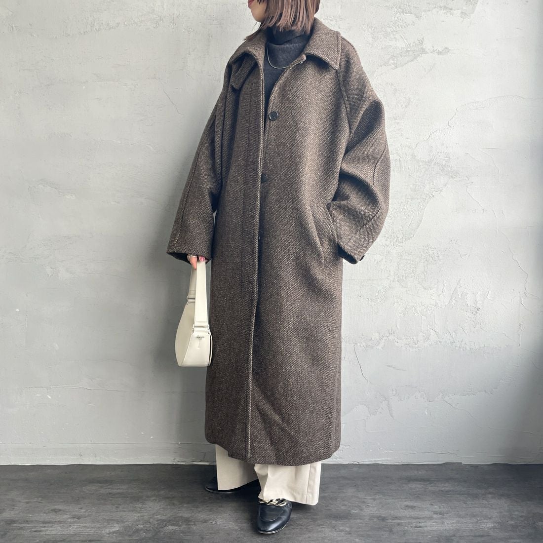 TODAYFUL [トゥデイフル] ミックスウールラグランコート [12420003] CHO &&モデル身長：159cm 着用サイズ：36&&