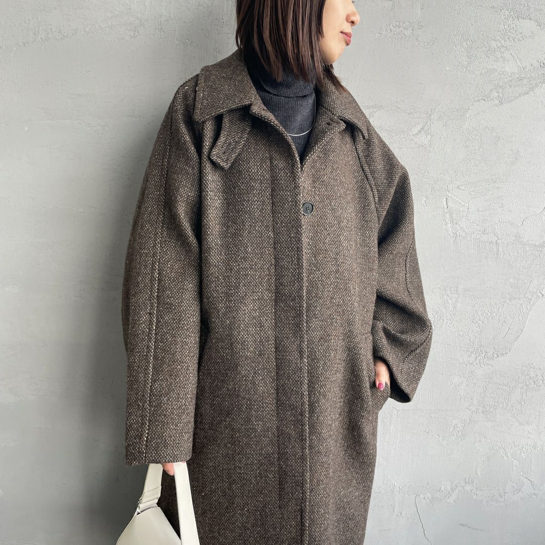 TODAYFUL [トゥデイフル] ミックスウールラグランコート [12420003] CHO &&モデル身長：159cm 着用サイズ：36&&