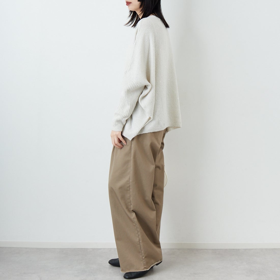 Jf Ready Made [ジェイエフレディメイド] スパンコールドルマンニットプルオーバー [3225426] ｱｲﾎﾞﾘｰ &&モデル身長：162cm 着用サイズ：F&&