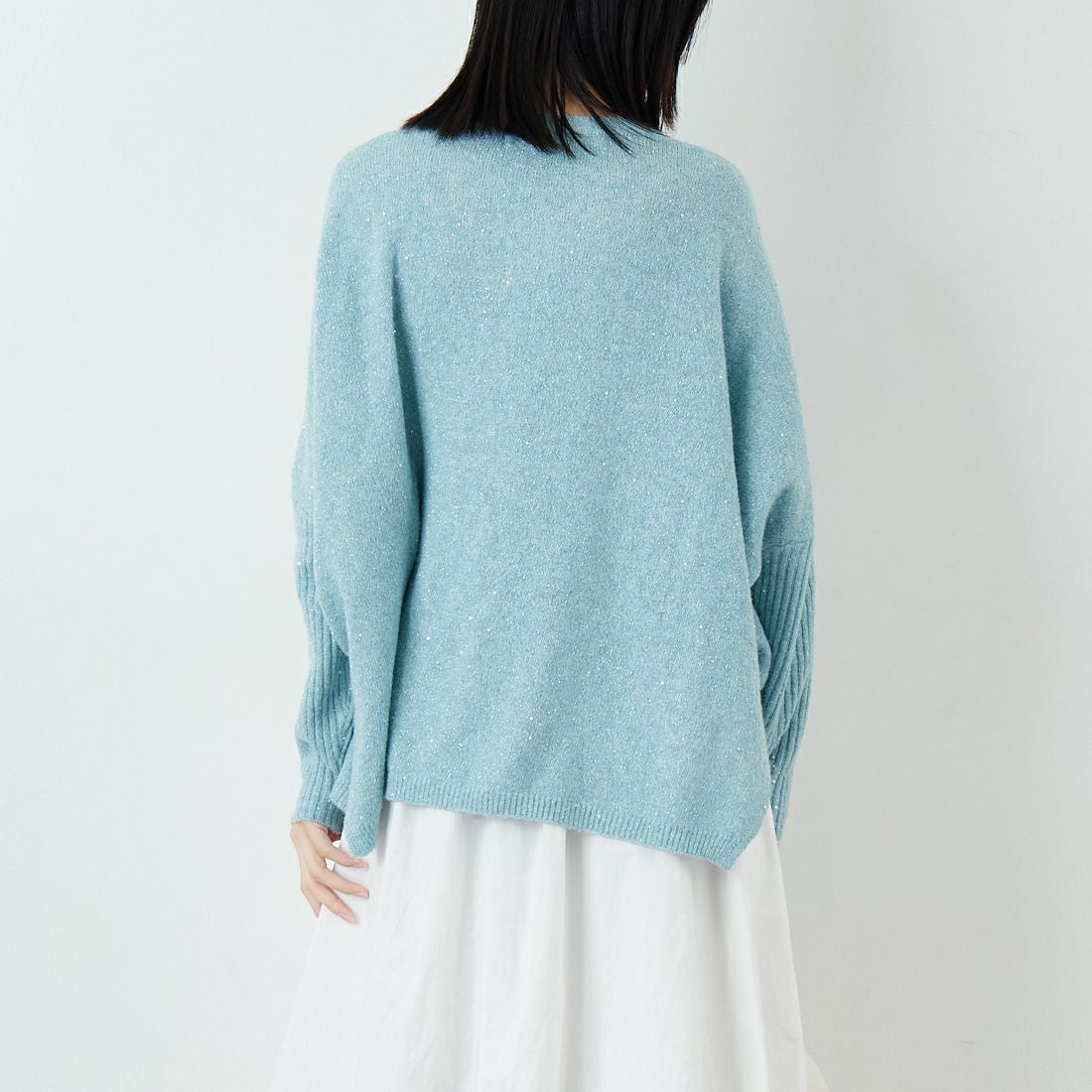 Jf Ready Made [ジェイエフレディメイド] スパンコールドルマンニットプルオーバー [3225426] ﾗｲﾄﾌﾞﾙｰ &&モデル身長：162cm 着用サイズ：F&&