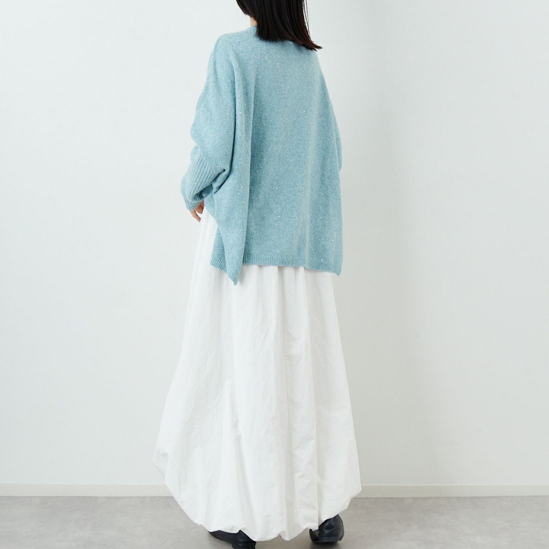 Jf Ready Made [ジェイエフレディメイド] スパンコールドルマンニットプルオーバー [3225426] ﾗｲﾄﾌﾞﾙｰ &&モデル身長：162cm 着用サイズ：F&&