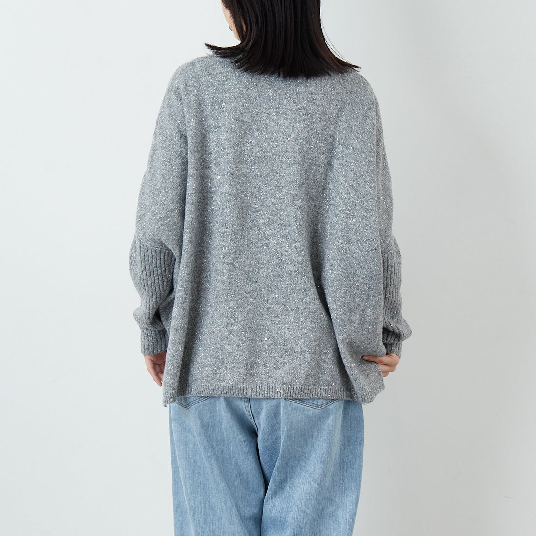 Jf Ready Made [ジェイエフレディメイド] スパンコールドルマンニットプルオーバー [3225426] ﾄｯﾌﾟｸﾞﾚｰ &&モデル身長：162cm 着用サイズ：F&&