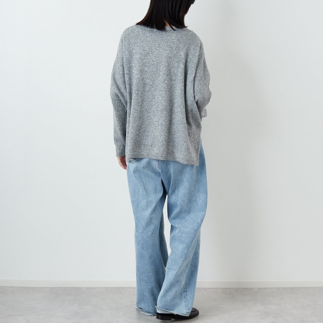 Jf Ready Made [ジェイエフレディメイド] スパンコールドルマンニットプルオーバー [3225426] ﾄｯﾌﾟｸﾞﾚｰ &&モデル身長：162cm 着用サイズ：F&&