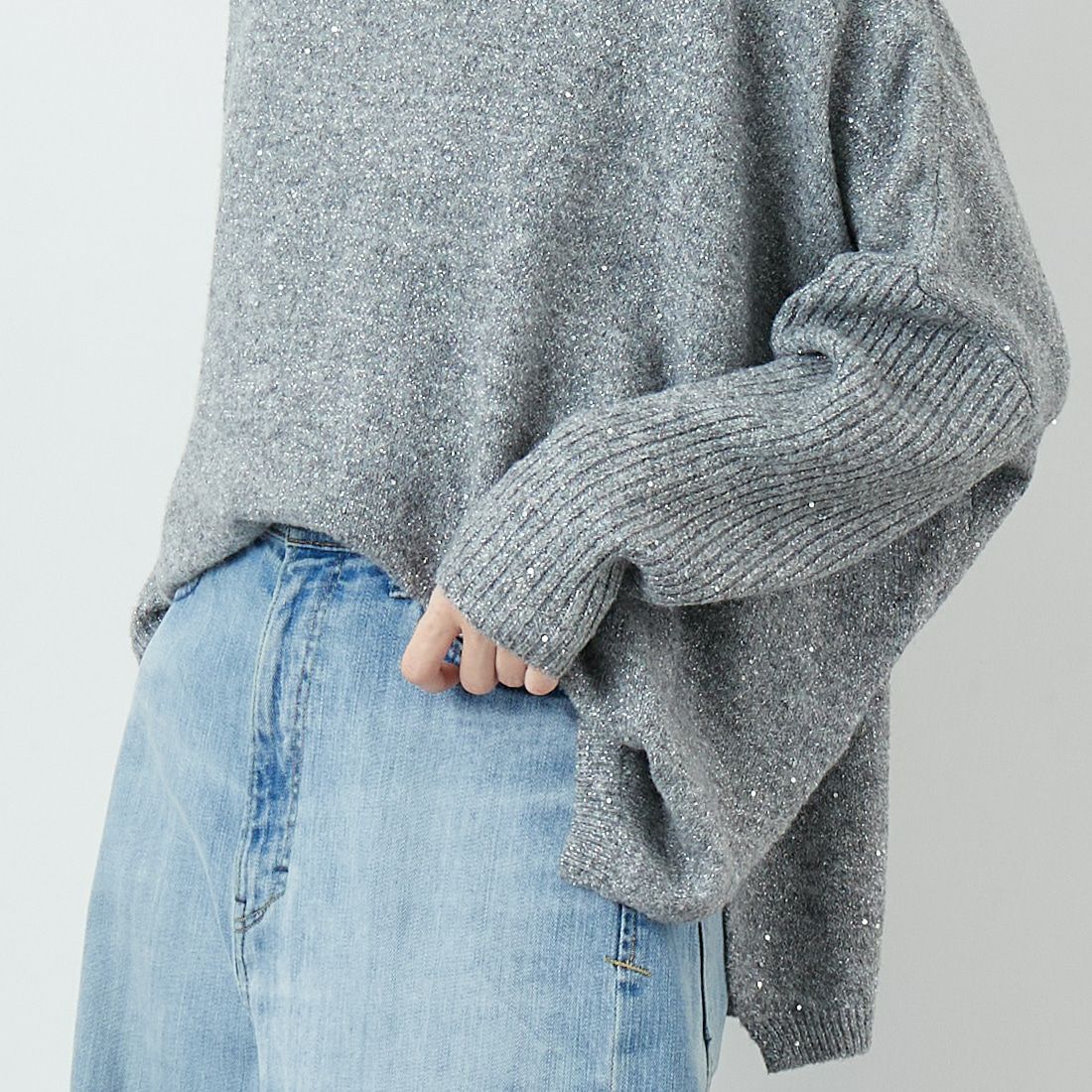 Jf Ready Made [ジェイエフレディメイド] スパンコールドルマンニットプルオーバー [3225426] ﾄｯﾌﾟｸﾞﾚｰ &&モデル身長：162cm 着用サイズ：F&&