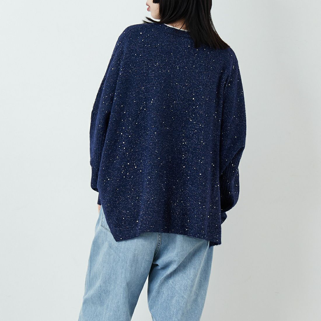 Jf Ready Made [ジェイエフレディメイド] スパンコールドルマンニットプルオーバー [3225426] ﾈｲﾋﾞｰ &&モデル身長：162cm 着用サイズ：F&&