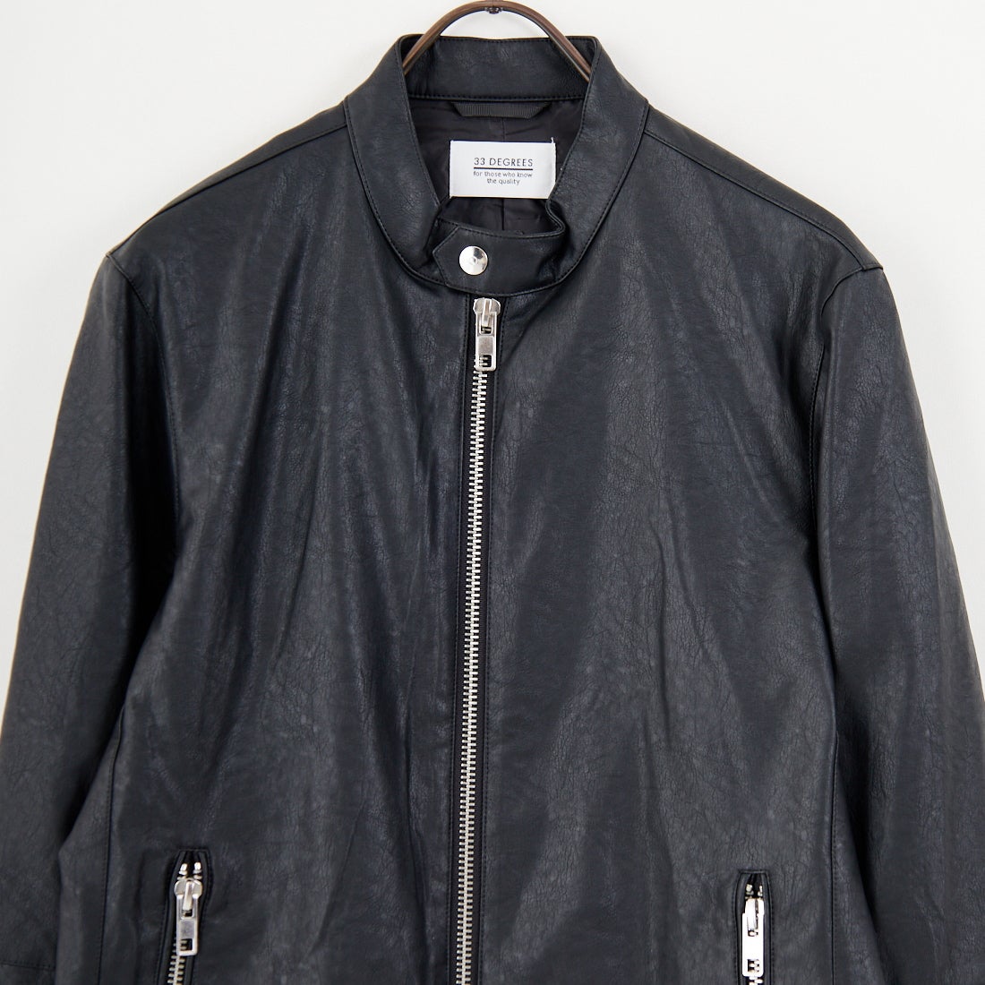 33Degrees [サーティスリーディグリーズ] フェイクレザー シングルライダースジャケット [560003IN] BLACK