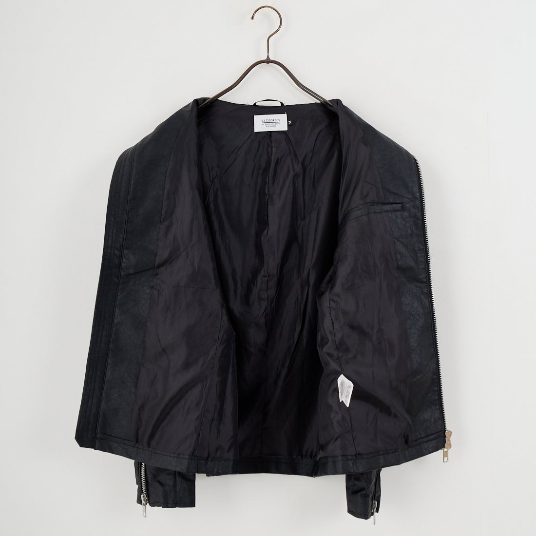 33Degrees [サーティスリーディグリーズ] フェイクレザー シングルライダースジャケット [560003IN] BLACK