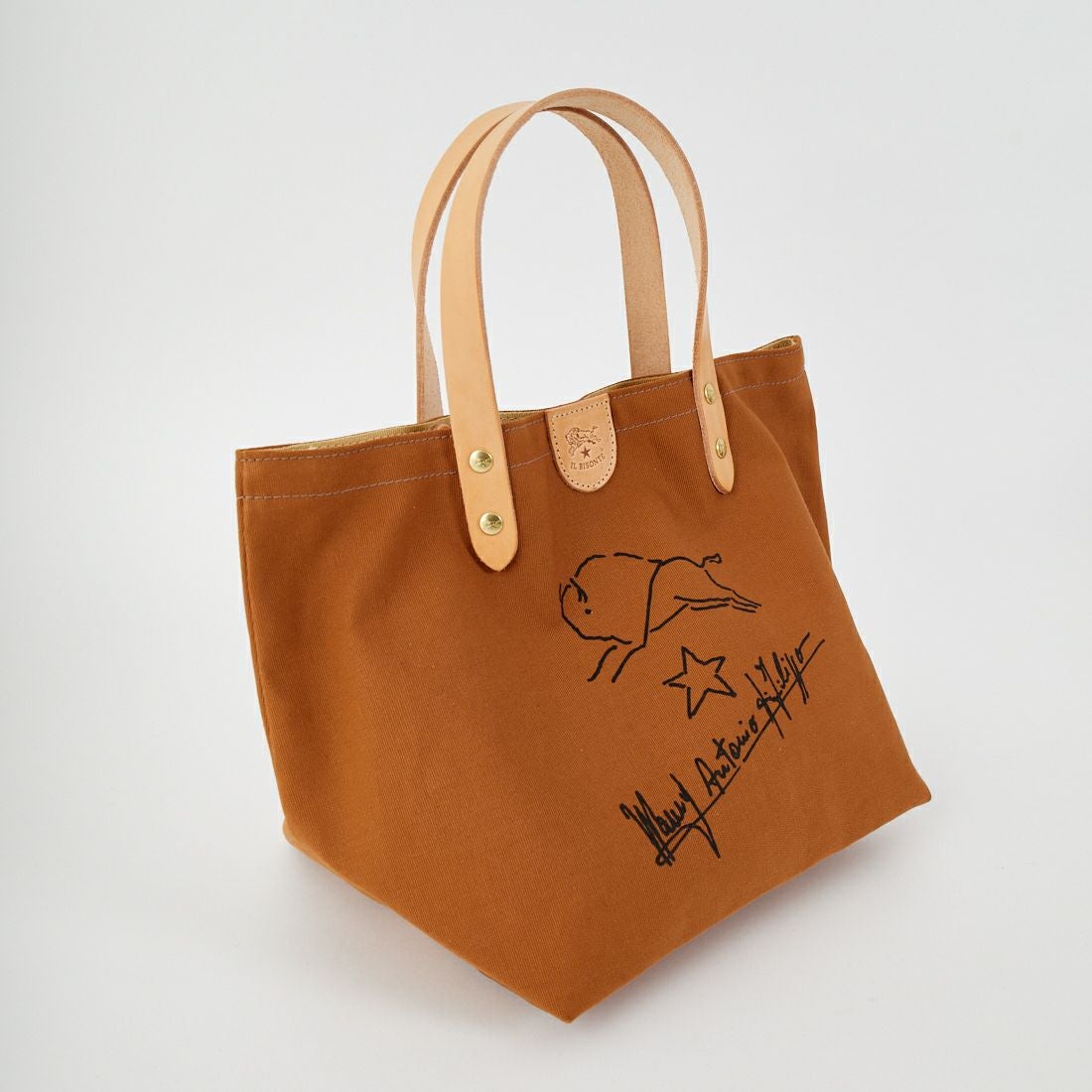 IL BISONTE [イルビゾンテ] レザーハンドルコットントートバッグ [54202309420] 02 ｷｬﾒﾙ/ﾇﾒ