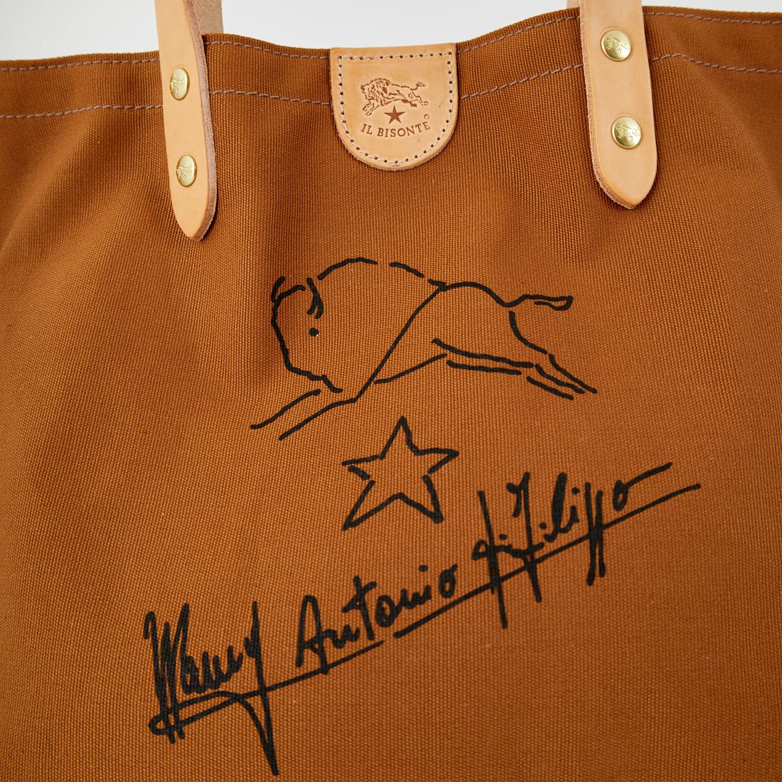 IL BISONTE [イルビゾンテ] レザーハンドルコットントートバッグ [54202309420] 02 ｷｬﾒﾙ/ﾇﾒ