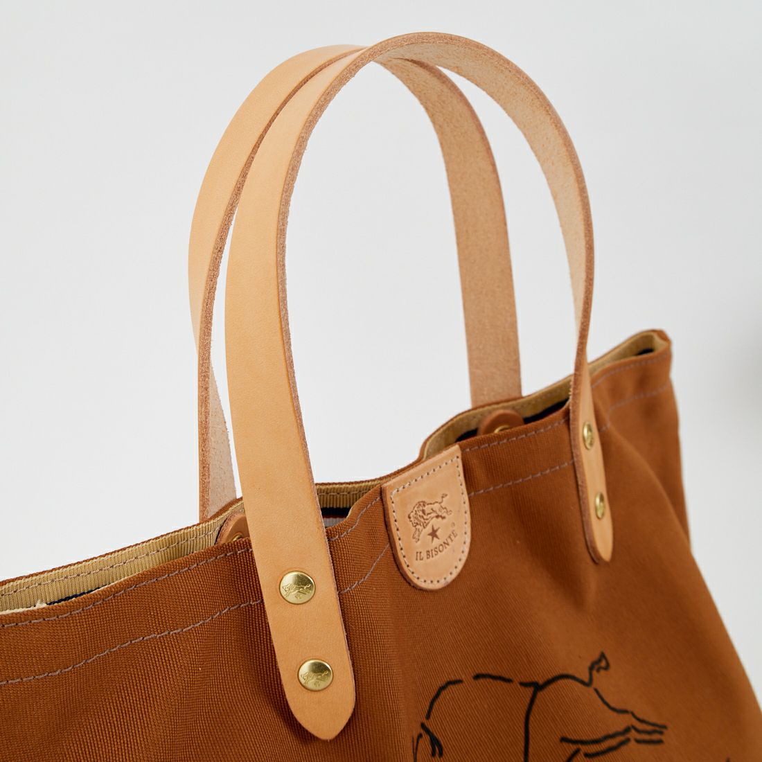 IL BISONTE [イルビゾンテ] レザーハンドルコットントートバッグ [54202309420] 02 ｷｬﾒﾙ/ﾇﾒ