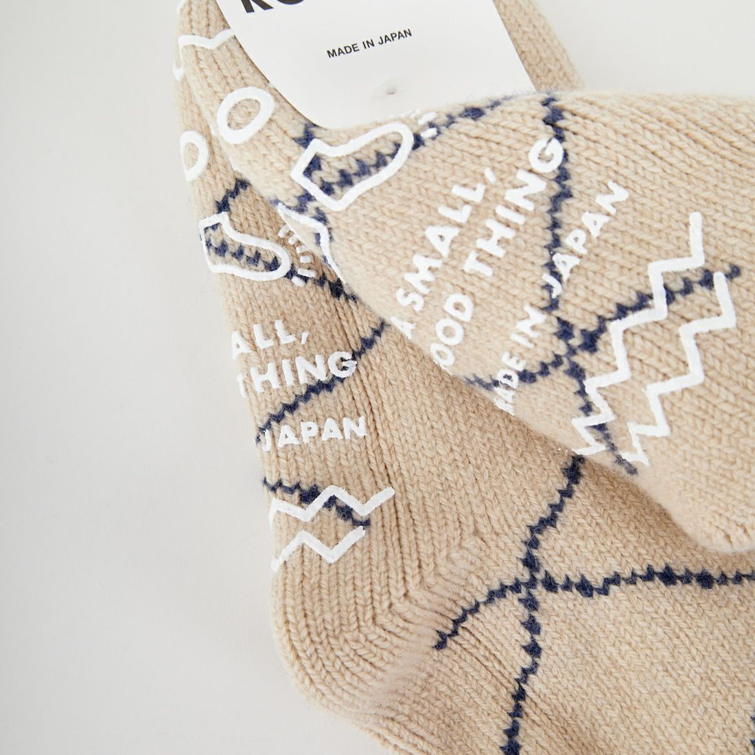 ROTOTO [ロトト] メリノラムウール ルームソックス ベニワレン [R1633] ECRU/BLUE