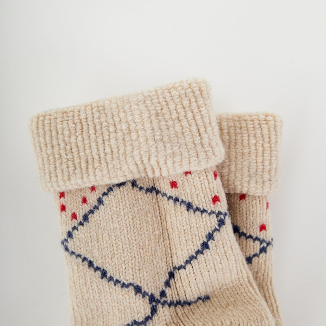 ROTOTO [ロトト] メリノラムウール ルームソックス ベニワレン [R1633] ECRU/BLUE