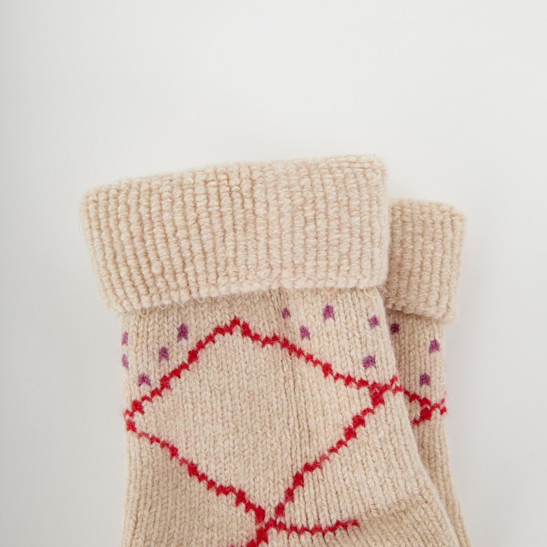 ROTOTO [ロトト] メリノラムウール ルームソックス ベニワレン [R1633] ECRU/RED