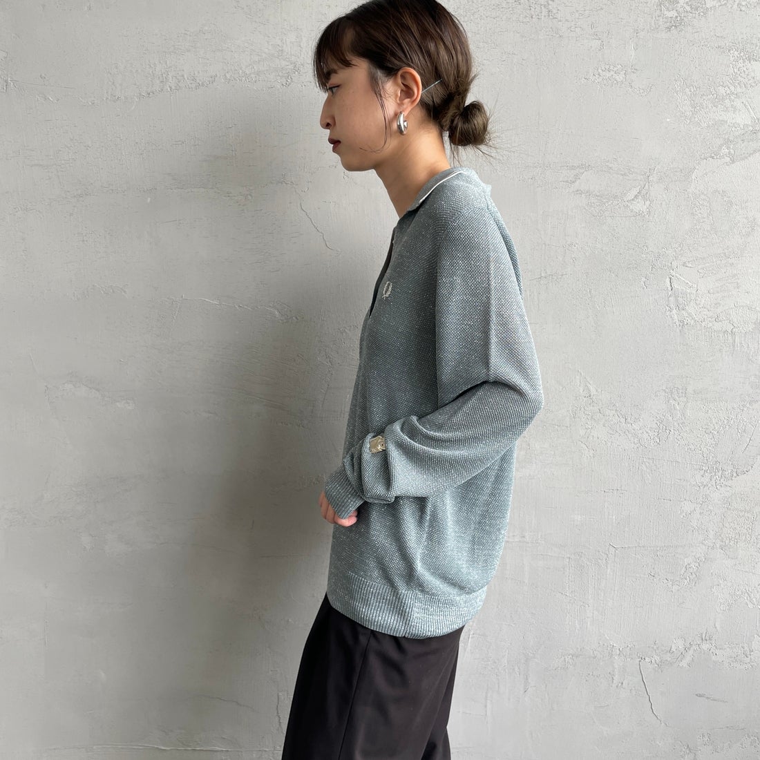 FRED PERRY [フレッドペリー] ツインティップライン メタリックニットポロシャツ [K1128] Z20 STOCKP &&モデル身長：150cm 着用サイズ：10&&