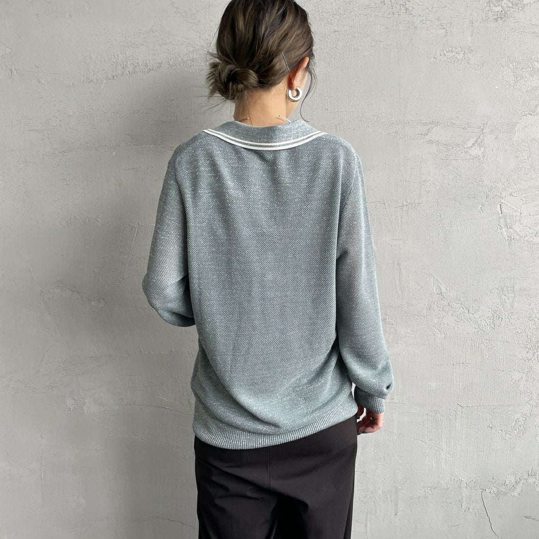 FRED PERRY [フレッドペリー] ツインティップライン メタリックニットポロシャツ [K1128] Z20 STOCKP &&モデル身長：150cm 着用サイズ：10&&