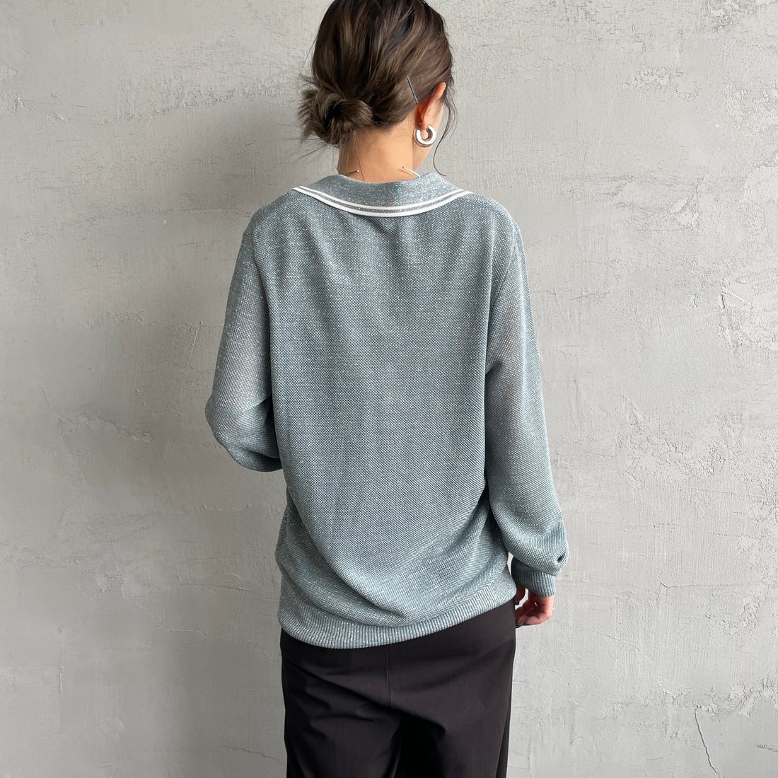 FRED PERRY [フレッドペリー] ツインティップライン メタリックニットポロシャツ [K1128] Z20 STOCKP &&モデル身長：150cm 着用サイズ：10&&